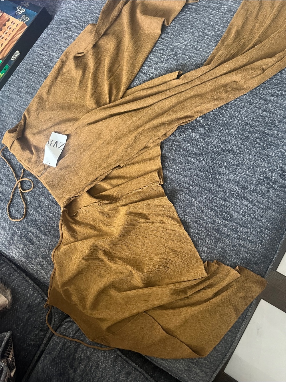 Zara Layered Wide-Leg Pants in Mustard Brown - Picture 6 of 6
